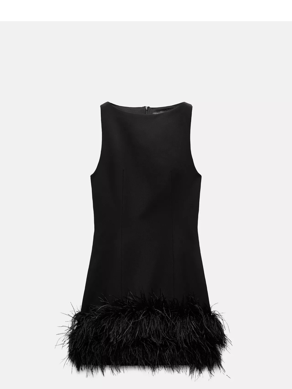 Zara Black Sleeveless Mini Dress with Feather Hem- M NWT